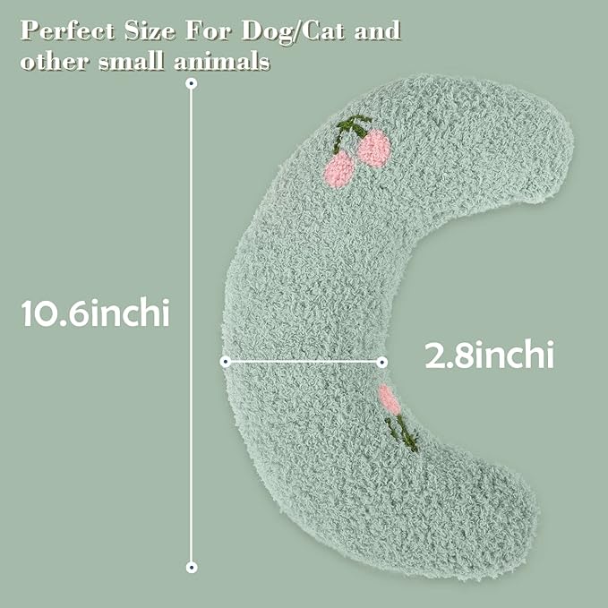 T'CHAQUE Dog Pillow Bed, Cat Calming Pillow, Dog Neck Pillow for Joint Relief Sleeping, Ultra Soft Half Donut Cuddler, Pillow Pet for Upper Spine Support, Doggy/Kitten Pillow Training Toy, Green