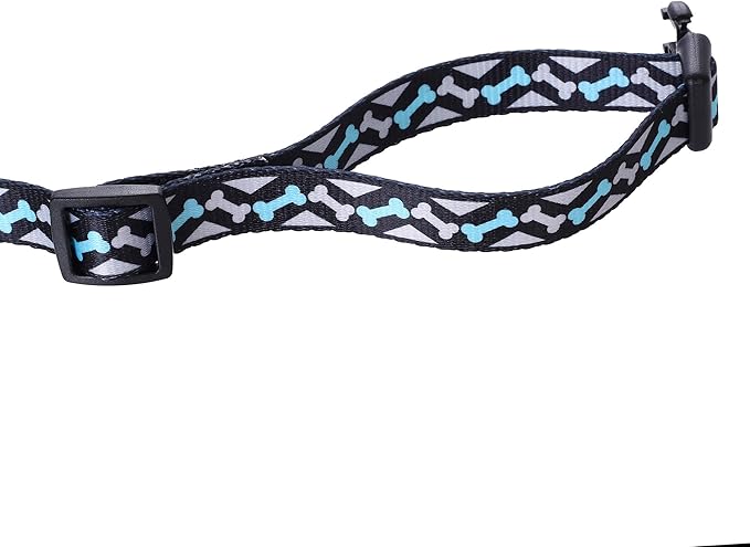 Mile High Life Dog Collar | Cute Puppy Collars | Lightweight Girl Dog Collar | Soft Boy Dog Collars | w Paws Bones Mustache Pattern (Black,Large)