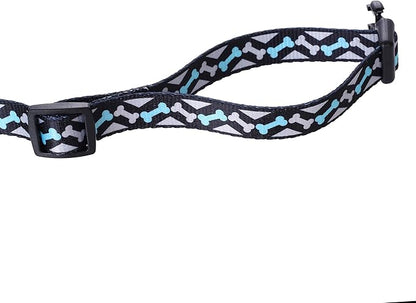 Mile High Life Dog Collar | Cute Puppy Collars | Lightweight Girl Dog Collar | Soft Boy Dog Collars | w Paws Bones Mustache Pattern (Black,Large)