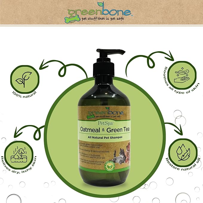 Pet Spa All-Natural Plant-Based Shampoo - Oatmeal & Green Tea - Naturally Deodorizing - Relaxing & Calming