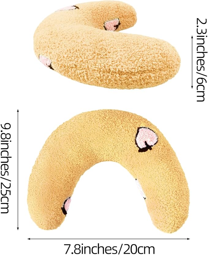 Lystaii Cat Pillow for Indoor Pet Cat Dog Calming Pillow Soft Fluffy Cat Bed Pillow Dog Neck Pillow Pet Toy Half Donut Anxiety Relief Pet Pillow with Cute Embroidery Pattern (Yellow, Peaches)