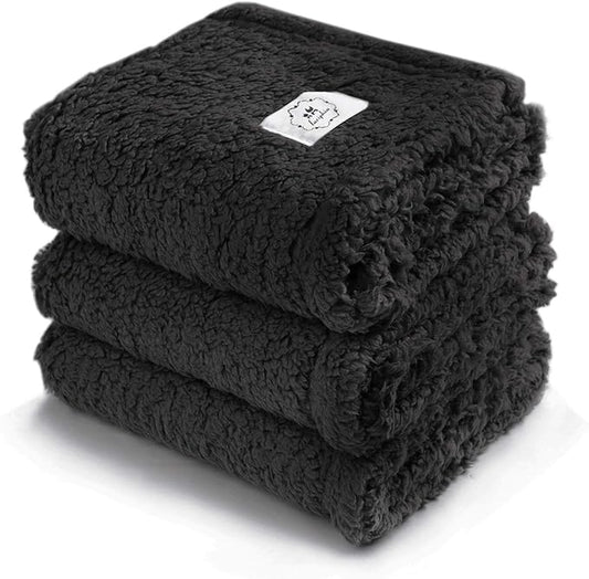 1 Pack 3 Calming Blankets Fluffy Premium Fleece Pet Blanket Soft Sherpa Throw for Dog Puppy Cat Black Medium (30_20'')