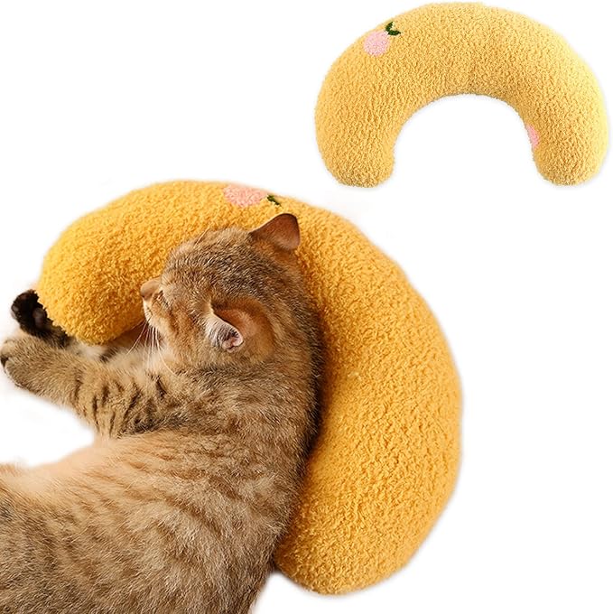 T'CHAQUE Dog Pillow Bed, Cat Calming Pillow, Dog Neck Pillow for Joint Relief Sleeping, Ultra Soft Half Donut Cuddler, Pillow Pet for Upper Spine Support, Doggy/Kitten Pillow Training Toy，Yellow