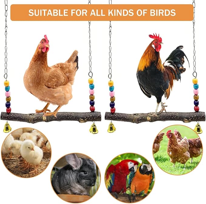 Chicken Bird Swing,Chicken Perch,Natural Wooden Swing Toys,Wood Stand for Chick,Safe and Relief of Stress,Chicken Coop Accessories,Coop Swing for Chicken Bird,Parrot,Hens (A)