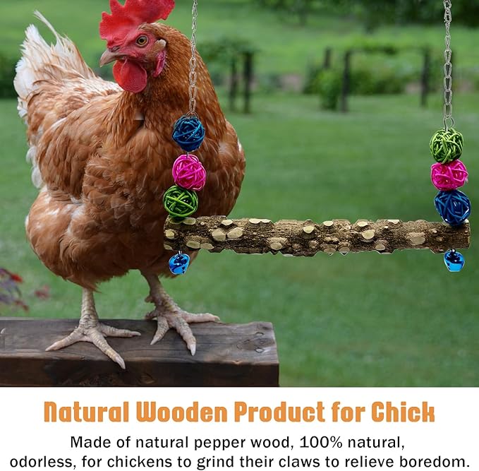 Chicken Bird Swing,Chicken Perch,Natural Wooden Swing Toys,Wood Stand for Chick,Safe and Relief of Stress,Chicken Coop Accessories,Coop Swing for Chicken Bird,Parrot,Hens (3PCS)