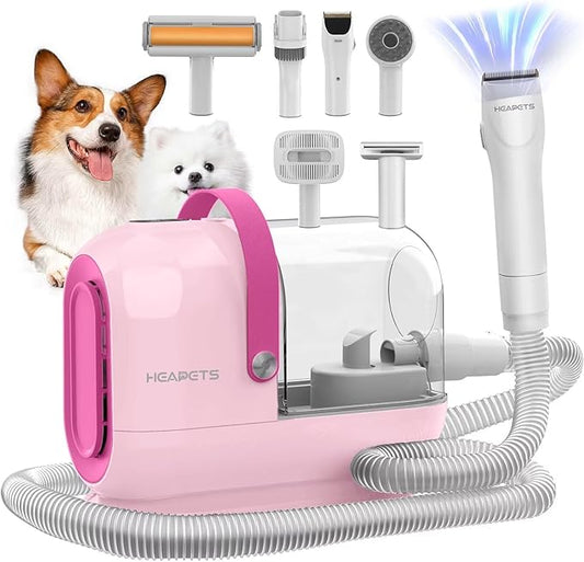 Dog Grooming Vacuum Kit - 3L Vacuum with 7 Tools, Low Noise Electric Clipper and Brush for Pet Shedding at Home, Pink