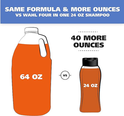 Wahl USA 4-in-1 Calming Pet Shampoo for Dogs  Cleans, Conditions, Detangles, & Moisturizes with Lavender Chamomile - Pet Friendly Formula  64 Oz - Model 821000-050