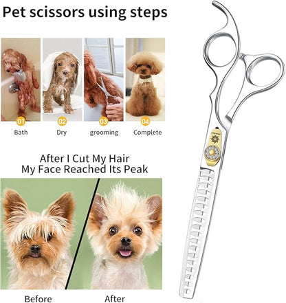 Dream Reach Professional Dog Grooming Straight, Curved, Thinning/Blending/Chunking Scissors Kit, JP-440C Stainless Steel Pet Cat Hair Cutting/Trimming Shears (7 inch-Chunker Scissors)