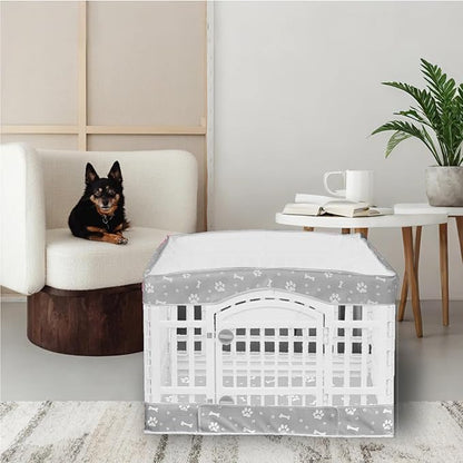 2 Pack Dog Playpen Cover and Bottom Pad Fits for 36 Inch 4 Panels Pet Playpen, Dog Crate Pad Puppy Play Pen Cover, Hoop and Loop Design (Note: Playpen Not Included). -Gray