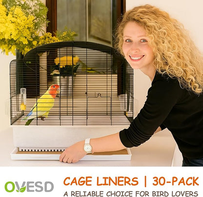 30-Pack Bird Cage Liners - 13.8x13.8 Inch Leak-Proof Disposable Tray Pads for Parrots, Parakeets, Cockatiels, Lovebirds | Easy-Clean Cage Bottom Paper | Customizable Size