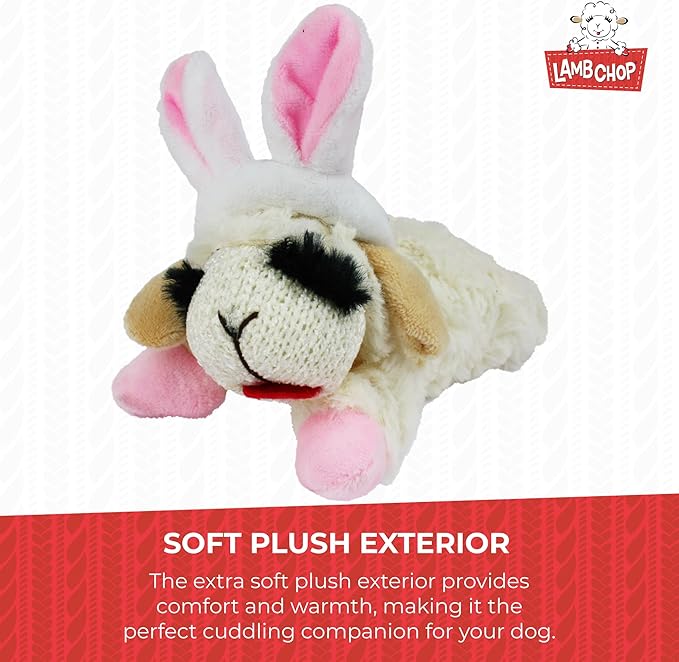 Multipet Lamb Chop Dog Plush Toy w/Easter Bunny Ears - Squeaky Dog Toy for All Dogs - Extra Soft Plush Dog Toy - Stuffed Animal Dog Toy for Cuddling & Playing - Cute Pet Toy (6”, Cream/Pink)