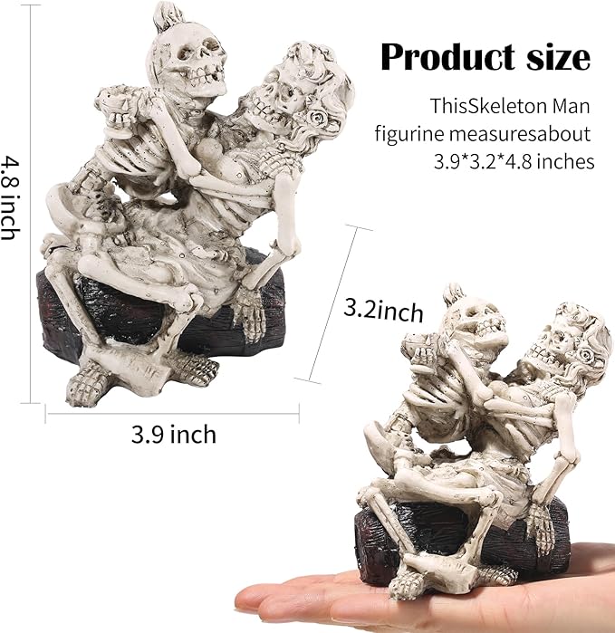 Enchanting Aquarium Decor - 4.8" H Resin Hugging Skeletons Ornament for Fish Tanks - Unique Underwater Gothic Theme - Ideal for Halloween, Aquatic Lovers, and Collectors