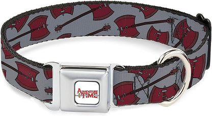 Cartoon Network Easy Adjustable Metal Seatbelt Buckle Quick Release Dog Collar, Adventure Time Marcelines Axe Bass Guitar Scattered Gray, 11 to 16.5 Inches 1.0 Inch Wide