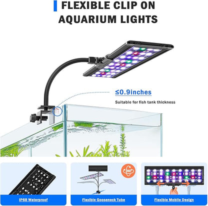 AQQA LED Aquarium Light, 24/7 Mode Clip on Fish Tank Light with Memory Function, DIY Mode Full Spectrum Aquarium Plant Light, Adjustable Timer/Brightness, IP68 Waterproof for 24-32 Inch Fish Tank 26W