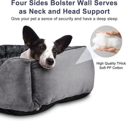 JOEJOY Rectangle Dog Bed for Large Medium Small Dogs Machine Washable Sleeping Dog Sofa Bed Non-Slip Bottom Breathable Soft Puppy Bed Durable Orthopedic Calming Pet Cuddler, Multiple Size, Grey
