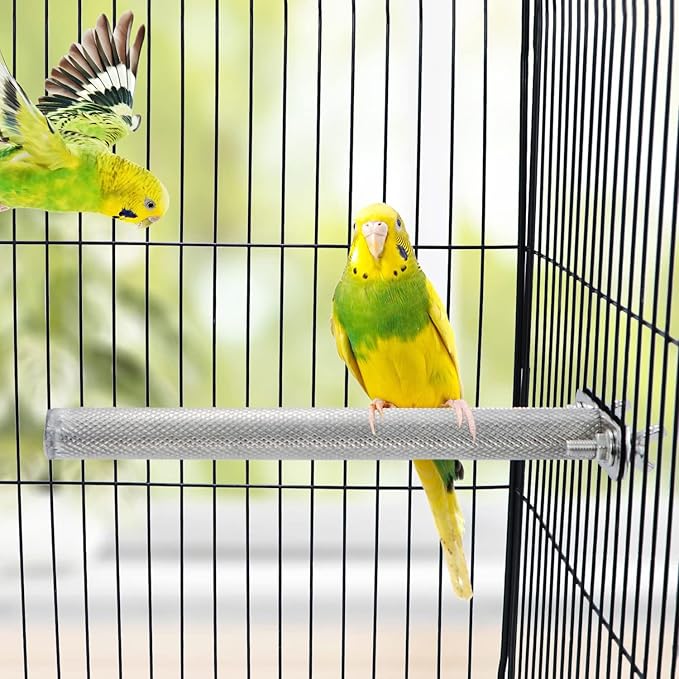 Wontee Bird Perch Stand Stainless Steel Parrot Cage Perch Accessories for Parakeets Cockatiels Conures African Greys Macaws Amazon Parrots (S (7.9"x0.7")