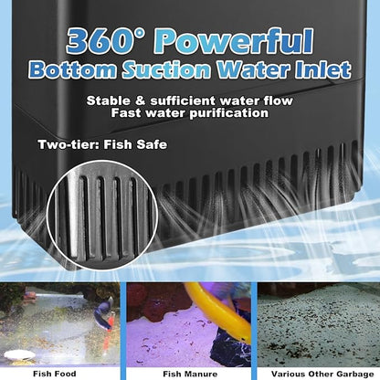 Turtle Tank Filter Aquarium Filter Power Adjustable 20-75 Gal. 290GPH Large Internal Filter 3-Stage Waterfall Bio-Filtration Low Water Level for Freshwater Saltwater Fish Tank Reptile Shrimp Frog