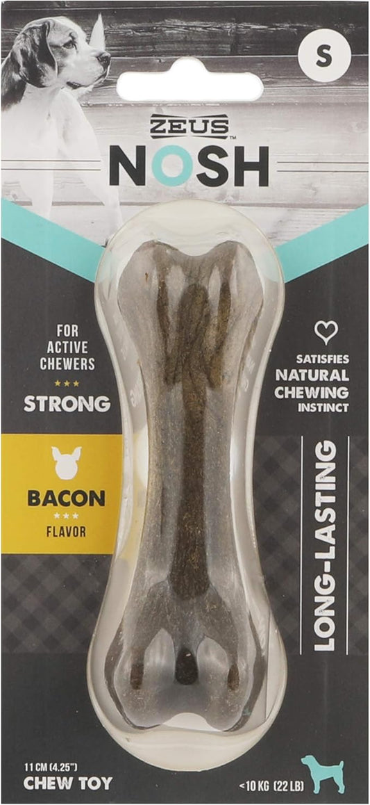 ZEUS Nosh Strong Dog Chew Bones, Dog Chew Toys for Aggressive Chewers, Long Lasting Bacon Flavor, Small