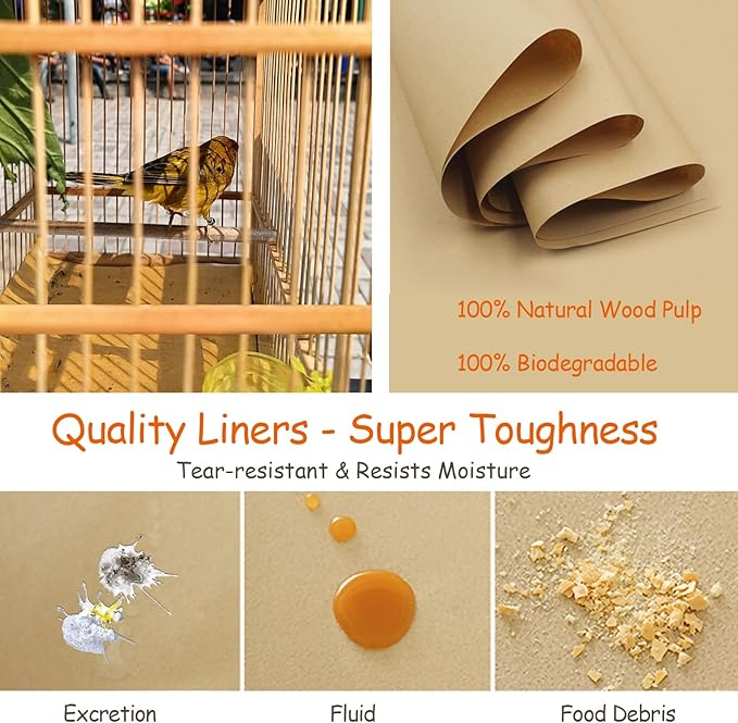 30-Pack Bird Cage Liners - 13.8x13.8 Inch Leak-Proof Disposable Tray Pads for Parrots, Parakeets, Cockatiels, Lovebirds | Easy-Clean Cage Bottom Paper | Customizable Size