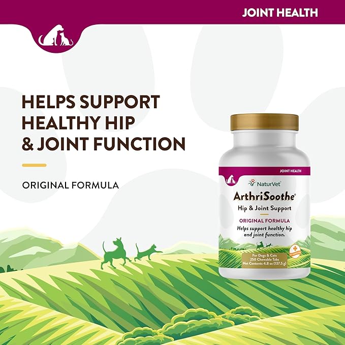 NaturVet ArthriSoothe Hip & Joint Formula Pet Supplement for Dogs & Cats  Includes Glucosamine, MSM, Chondroitin, Boswellia, Green Lipped Mussel  Supports HIPS, Joints  250 Ct.