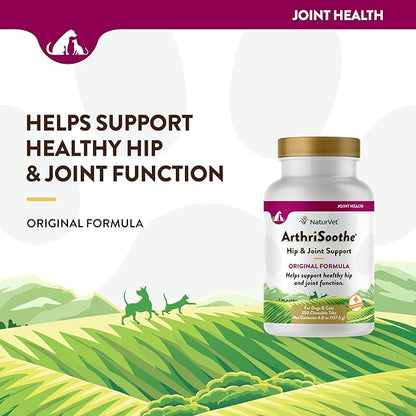 NaturVet ArthriSoothe Hip & Joint Formula Pet Supplement for Dogs & Cats  Includes Glucosamine, MSM, Chondroitin, Boswellia, Green Lipped Mussel  Supports HIPS, Joints  250 Ct.
