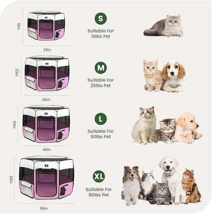 X-ZONE PET Dog Playpen Portable Pet Play Pens for Puppies, Cat, Rabbit, Chicks, Foldable Exercise Play Tent Kennel Crate, Indoor/Outdoor Travel Camping Pink Small