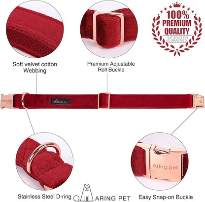 ARING PET Velvet Dog Collar-Soft Bowtie Dog Collars with Metal Buckle, Cute&Comfortable Christmas Red Dog Collar with Bow for Small Medium Large Dogs