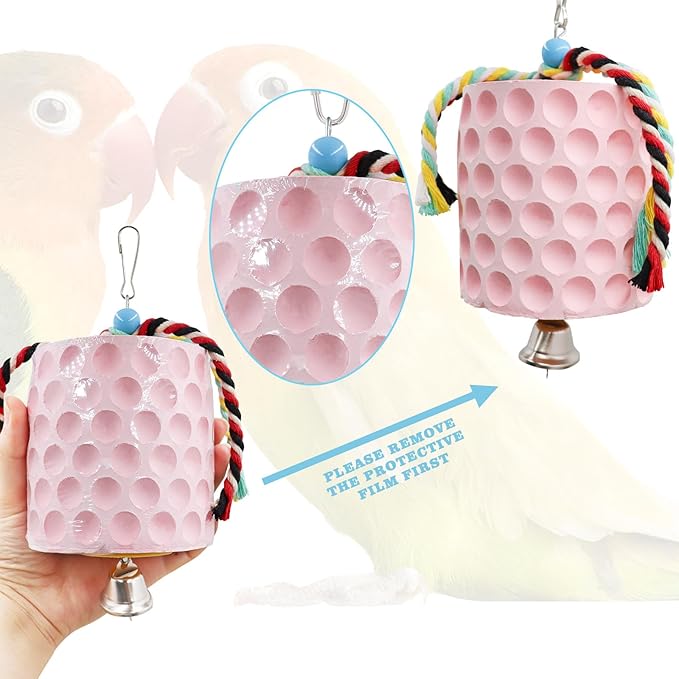 Bird Beak Grinding Stone, Parrot Chew Toys with Bells, Bird Toys, Cage Accessories for African Grey, Amazon Parrots, Budgies, Cockatiels, Lovebirds, Conures, Quakers, Small to Medium Birds