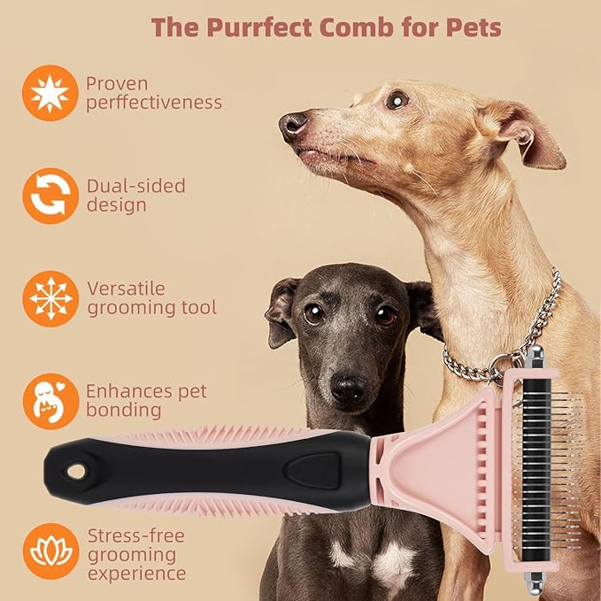 3PCS Cat & Dog Brush Set: Slicker & Deshedding Brush, Dematting Comb, and Bath Brush  Premium Grooming Tools for Shedding & Tangle-Free Fur (pink)