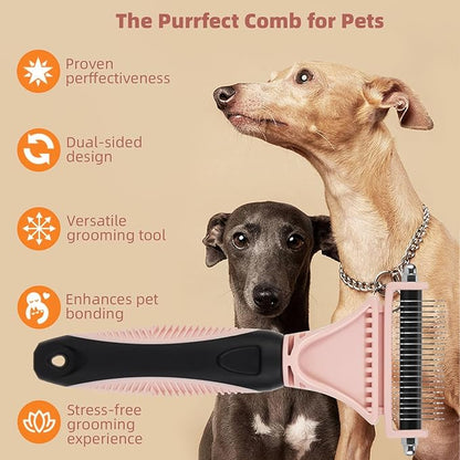 3PCS Cat & Dog Brush Set: Slicker & Deshedding Brush, Dematting Comb, and Bath Brush  Premium Grooming Tools for Shedding & Tangle-Free Fur (pink)