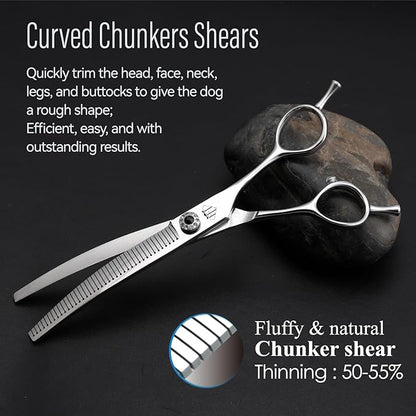 Dog Grooming Scissors: 7 inch Pet Curved Chunker Shears Made Of Japanese 440C Advanced Stainless Steel Professional Grooming Scissors for Dogs Cats and Other Pets