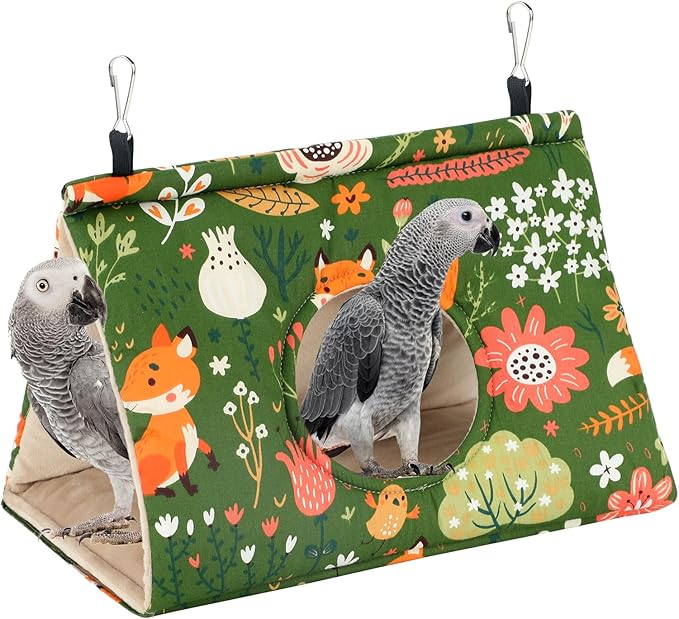 Rypet Winter Warm Bird Nest House - Hanging Hammock Velvet Shed Hut Cage Plush Fluffy Birds Hideaway Sleeping Bed Fuzzy for African Grey Cockatoo and Other Amazon Parrot Largeï¼_reenï¼