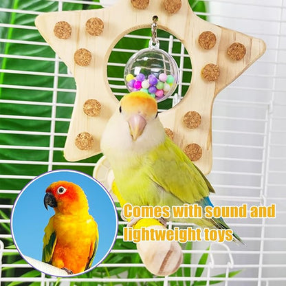 2 Pcs Bird Chew Toy Wooden Foraging Toys, Hanging Wooden Puzzle Foraging,Parrot Cork Stopper Toys Birds Feeding Toy,2 Pcs Bird Cage Food Holder Fruit, for Small and Medium Parrots(A)