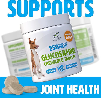 Glucosamine for Dogs with Chondroitin and MSM -Hip and Joint Supplement for Dog Mobility Support and Arthritis Pain Relief - 250 Chewable Tablet Treats
