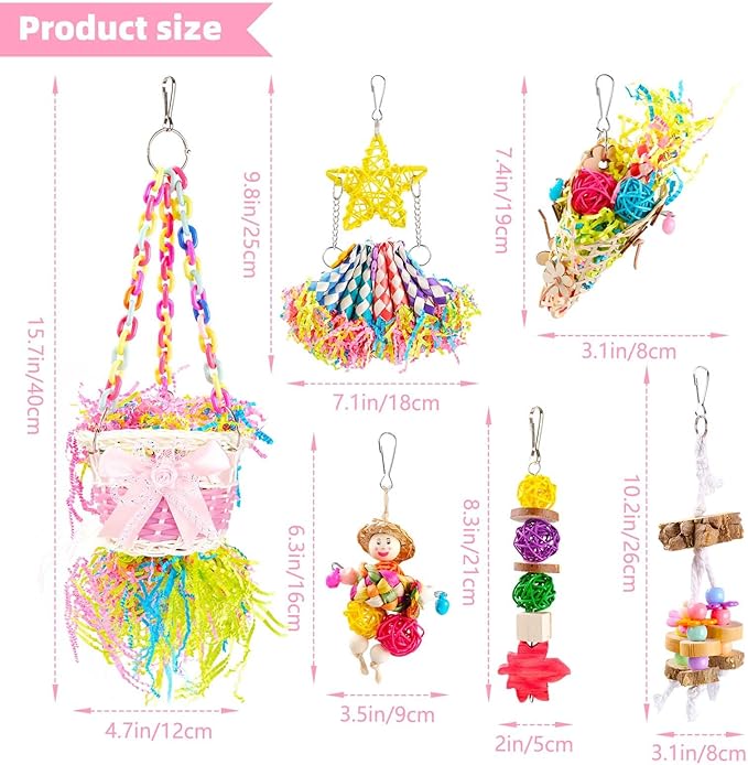 Bird Toys Foraging Toys Chewing Toy Colorful Foraging Shredder Climbing Ladder, Small and Medium-Sized Parrot, Love Bird, Tiger Skin Parrot Accessories(6PCS)