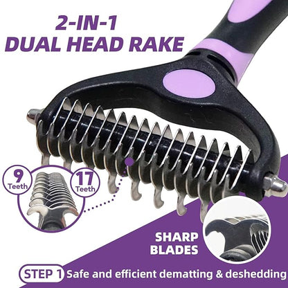 Dog Brush for Shedding, 7 PCS Dog Grooming Brush Kit Including Undercoat Rake, Slicker Brush, Dematting Comb, Nail Clipper, Bath Brush for Long & Short Haired Dogs, Cats - Purple