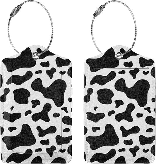 2 Pcs Cow Print Luggage Tag for Suitcase, Identifiers Privacy Cover ID Label with Steel Loop, Cute Cow Decor Tags Birthday Gift for Men Women Outdoor Travel Father's Mother's Day