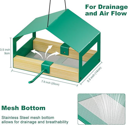FANHAO Metal Bird Feeder for Outdoors Hanging, Wild Bird Feeder House with Rust-Resistant Mesh, Hanging Platform Bird House Feeder for Attracting Birds, Weatherproof, Easy to Clean & Refill