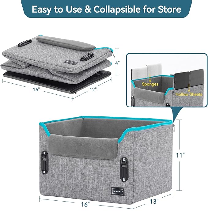 PETSFIT Dog Car Seats for Small Dogs, Portable Dog Booster Car Seat with Patent Safe Buckles, Clip-On Leash, Suitable for Small Pets Up to 25lbs (Grey)