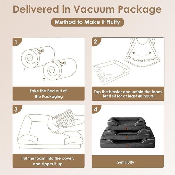 EHEYCIGA Orthopedic XL Dog Beds, Waterproof Memory Foam Dog Bed for Extra Large Dogs, Non-Slip Bottom and Egg-Crate Foam Big Dog Couch Bed with Washable Removable Cover, Dark Grey