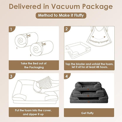 EHEYCIGA Orthopedic Dog Bed for Medium Dogs, Waterproof Memory Foam Medium Dog Beds with Sides, Non-Slip Bottom and Egg-Crate Foam Medium Dog Couch Bed with Washable Removable Cover, Dark Grey
