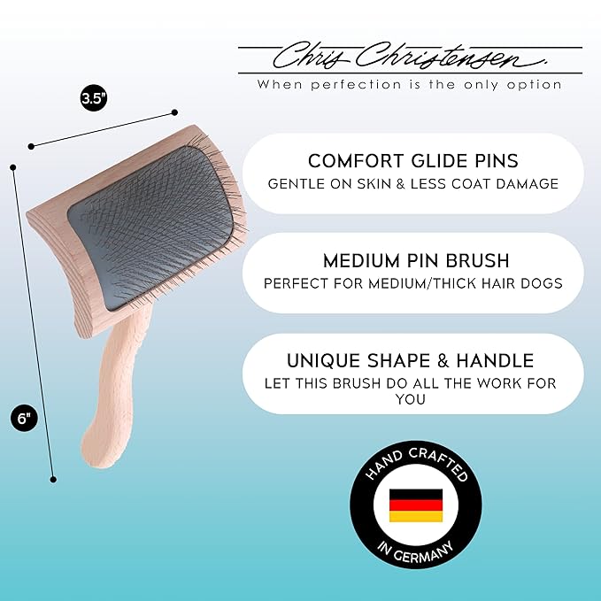 Chris Christensen Mark VI Curved Slicker Dog Brush, Groom Like a Professinal, Stainless Steel Pins, Lightweight Beech Wood Body, Ground and Polished Tips, Medium