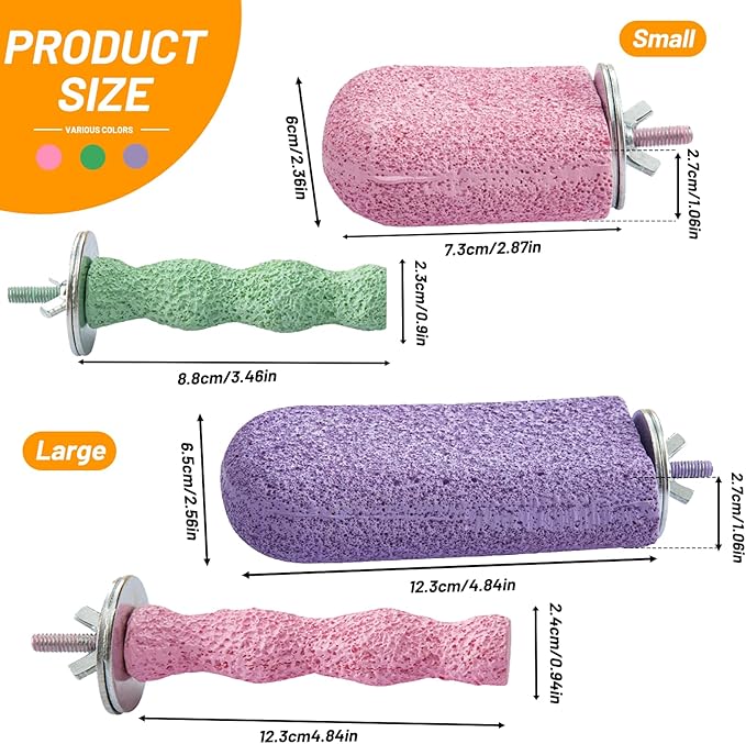 6 Pack Bird Beak Grinding Calcium Stone, Parrot Cage Perch Stand Platform Foot Claws Trimmer, Parrot Teething Stone Toy, Bird Cage Accessories for Parakeet Rabbit Bunny Hamster, Chinchilla (Large)