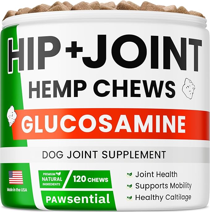 Hemp Treats - Dog Joint Supplement - Mobility Support Chews w/Glucosamine Chondroitin, Turmeric, MSM - Hip & Joint Chews - Joint Pain Relief Treats - 120Ct