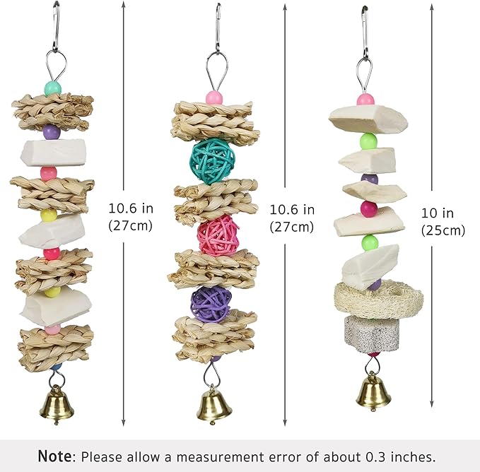 Parrot Chewing Toys (6 pcs) Natural Cuttlebone Bird Beak Trimmer Grinding Stone Lava Block Calcium Stone Bird Perch Cage Toys for Small and Medium Parakeets, Cockatiels, Conures, Budgies, Lovebirds