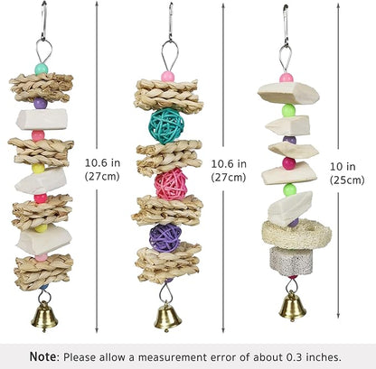 Parrot Chewing Toys (6 pcs) Natural Cuttlebone Bird Beak Trimmer Grinding Stone Lava Block Calcium Stone Bird Perch Cage Toys for Small and Medium Parakeets, Cockatiels, Conures, Budgies, Lovebirds