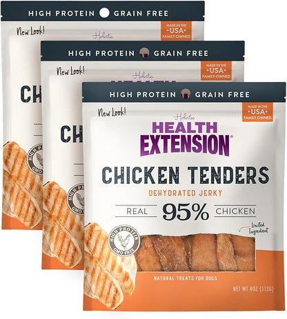 Health Extension Grain-Free Chicken Tenders Dog Treats, 4oz (113g) – Natural, Crispy Gourmet Training Treats for Adult Dogs and Puppies (Pack of 3)