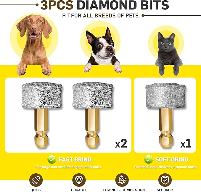 Dog Nail Grinder Super Quiet Dog Nail Trimmers 3 Grinding Wheels 3 Speed Rechargeable Pet Nail Grinder LED Display Dog Nail Clippers Kit for Large Medium Small Dogs Cats Dog Nail File Toenail Clippers