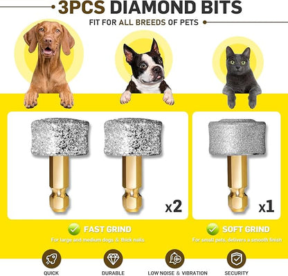 Dog Nail Grinder Super Quiet Dog Nail Trimmers 3 Grinding Wheels 3 Speed Rechargeable Pet Nail Grinder LED Display Dog Nail Clippers Kit for Large Medium Small Dogs Cats Dog Nail File Toenail Clippers