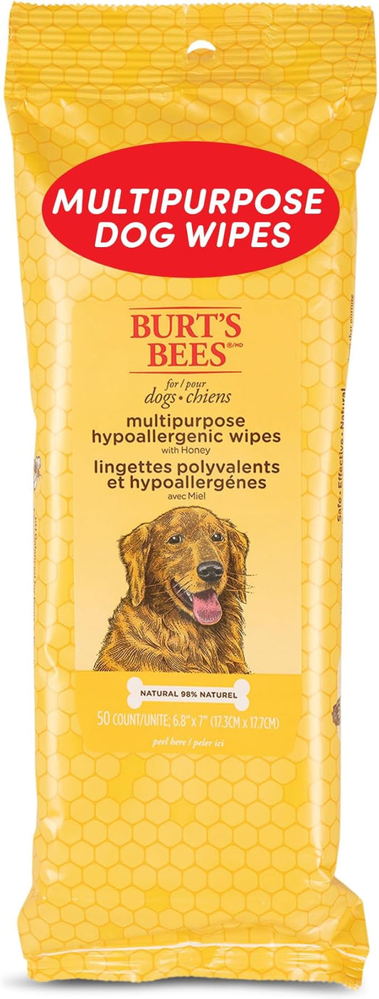 Burt's Bees for Pets Multipurpose Dog Wipes with with Honey, 98% Natural Origin Formulas, Hypoallergenic Dog Wipes Cleaning, Dog Cleaning Wipes, Dog Wipes for Paws and Butt, 50ct